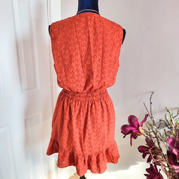 ZARA OPENWORK EMBROIDERED TERRACOTTA DRESS - Picture 8 of 16
